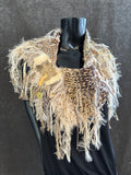 Knit beige beige yellow Cowl with fringe and clasp, cowgirl style , boho style scarf