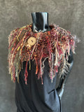 Knit bohemian inspired burgundy autumn cowl with button, artwear