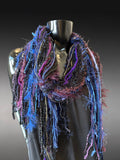 Handmade Boho Indie style art scarf in jewel tones and Electric Blue purple