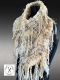 Luxe boho Art Yarn Cowl, Hand-Knit Statement Neck Warmer, Textured Cream Elfin neck warmer