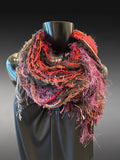 Boho style luxury indie scarf in Autumn shades of burgundy rust brown fuscia
