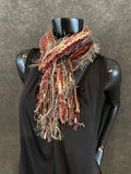 Boho style scarf in autumn burgundy brown tan, funky scarves