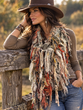 Handmade Knit Poncho: Bohemian chic style, Avant Garde Fringed shoulder wrap in gray rust