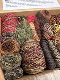 Knitting art yarn bundle, 1.5 lbs, fiber pack, weaving yarns, bulk burgundy green yarn gift box