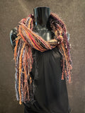 Boho style luxury indie scarf in Autumn shades of burgundy rust brown fuscia