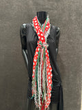 Christmas Scarf, Grinch Fringie, Christmas color red, green red and white with polka dots and lime green, fashion scarf for Christmas, dots