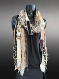 Bohemian long Boho eco-friendly Scarf, Shreds Fringie scarf, street style, animal print scarves,