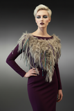 Bohemian style faux Fur wrap with fringe, luxury fur knit capulet, Textural Fiber Art Wrap