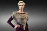 Bohemian style faux Fur wrap with fringe, luxury fur knit capulet, Textural Fiber Art Wrap