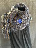 Hand knit Eclectic Cowl, brown blue huntress cowl