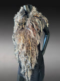 Boho chic Fur Taupe poncholette, Fringed shoulder wrap with faux fur, luxury fur knit capulet,