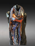 Bohemian and Avant garde blue brown orange couture eco friendly Scarf, bohemian style scarves, upcycled fashion