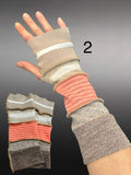 Fabric knit upcycled arm warmers, wrist cuffs, fabric fingerless gloves, upcycled sweater sleeves, Katwise arm warmers, fingerless mittens