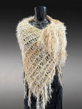 Knit Boho Chic Poncho in winter white and cream, boho style clothing