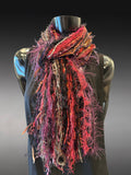 Boho style luxury indie scarf in Autumn shades of burgundy rust brown fuscia