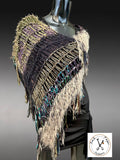 Knit boho poncho, knit wrap pull-over, taupe teal brown shoulder wrap