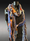 Bohemian and Avant garde blue brown orange couture eco friendly Scarf, bohemian style scarves, upcycled fashion