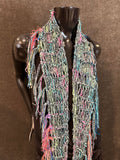 Lightweight knit mint pink scarf, bohemian jewel tone triangle -shape Scarf, ribbon knit scarf