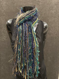 Boho style luxury eclectic Scarf, black olive teal brown, nature inspired art scarf