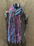 Handmade eclectic scarf in purple blue jewel tones, funky scarves