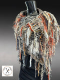 Handmade Knit Poncho: Bohemian chic style, Avant Garde Fringed shoulder wrap in gray rust