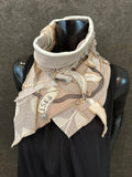 Upcycled couture taupe ivory neck cowl, eco-friendly fashion