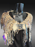 Cream beige aqua Cowl with fringe and snaps, cowgirl style, boho style