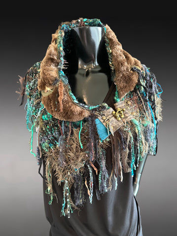 Luxury fur poncholette with clasp, couture avant garde fashion, game of thrones collar