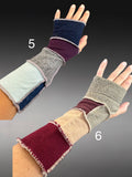 Fabric knit upcycled arm warmers, wrist cuffs, fabric fingerless gloves, upcycled sweater sleeves, Katwise arm warmers, fingerless mittens