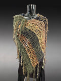 Knit boho poncho, knit wrap pull-over, moss green navy shoulder wrap, indie clothing