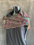 Woven saori style luxury eclectic style poncholette shoulder wrap, deconstructed fashion