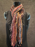 Boho style luxury indie scarf in Autumn shades of burgundy rust brown fuscia