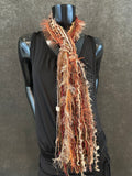 (Boho style scarf in autumn maroon rust shades, funky scarves