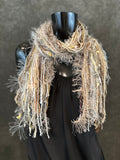 Handmade bohemian fringie petite scarf in ivory beige taupe, Unique gifts