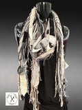 Bohemian long Boho eco-friendly Scarf, Artisan Boho Art Scarf – Upcycled Fabric & Fiber Statement Wrap