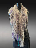 Bohemian style faux Fur wrap with fringe, luxury fur knit capulet, Textural Fiber Art Wrap