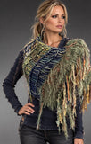 Knit boho poncho, knit wrap pull-over, moss green navy shoulder wrap, indie clothing
