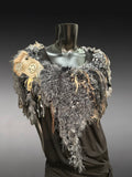 Luxury Textured Fringe Cowl with Leather Charm Detail – Wearable Art Fashion