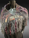 Luxury artwear handspun cowl with snaps and larp details, Indie fashion, boho cowl, larp accessories