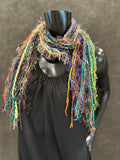 Mardi Gras fringie yarn scarf, vibrant color fringe scarf, boho style