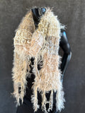 Women ivory boho shawl, Knit Fringed Scarf, bohemian, fur scarves