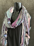 Shreds Fringie Scarf, boho style scarf, gray lavendar scarf