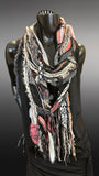 Lightweight black gray pink couture refashion fabric plus art yarn Scarf, Shreds Fringie scarf, street style scarves, upcycled clothing