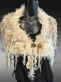 Luxury avant garde fur cowl with charms, Indie capulet, cosplay bride, bohemian shoulder wrap
