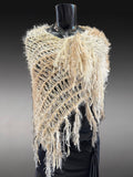 Knit Boho Chic Poncho in winter white and cream, boho style clothing