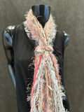 Boho Art yarn fringie scarf in peach pink creams. Bohemian fashion