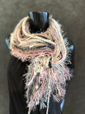 Fringie Yarn Scarf in cream pink black, boho fashion