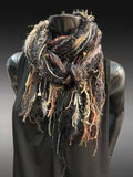 Rustic bohemian style long scarf in black blush neutrals, biker scarf, cowgirl fashion indie accessories