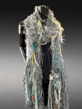 Bohemian style knit olive gray fringe scarf, Indie fashion