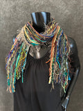 Mardi Gras fringie yarn scarf, vibrant color fringe scarf, boho style